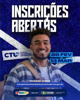 🚍📚 Inscrições Abertas para o Programa Cartão Transporte Universitário!
Uma parceria entre o Governo do Estado e a Prefeitura Municipal de Caxias.
🤝💙 Não perca a oportunidade de garantir seu benefício!
Confira o edital e faça sua inscrição no link disponível na bio.
#CartãoTransporteUniversitário #JuventudeMaranhense #PrefeituraDeCaxias