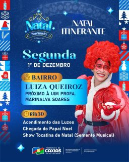 🎄✨ O Natal Itinerante está chegando ao bairro Luiza Queiroz!

Prepare o coração para uma noite iluminada, cheia de encanto, música e a presença do Papai Noel! 🎅💫

Venha fazer parte dessa celebração e viver intensamente o espírito natalino na nossa cidade! 💙🎄💫

#NatalIluminado2025 #NatalItinerante #NossoBrilhoÉBomDemais #PrefeituraDeCaxias