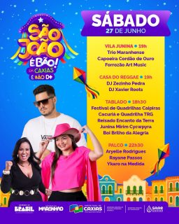 🌽✨ Sábado é dia de viver o melhor São João do interior do Maranhão!

Tem Vila Junina, Casa do Reggae, Tablado Cultural e grandes atrações no palco principal. 

Esperamos você e toda a família para mais uma noite de muita alegria! 🎉🤠🎶

#SãoJoãoEmCaxiasÉBãoDemais #SãoJoão2026 #PrefeituraDeCaxias