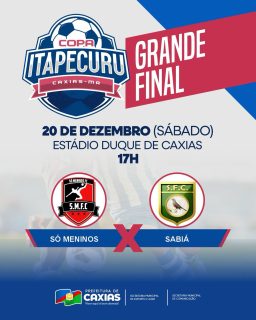 🏆⚽ A emoção chega ao seu momento decisivo!
A Grande Final da Copa Itapecuru reúne talento, garra e o espírito esportivo que move atletas, torcedores e toda a comunidade.
Prepare-se para prestigiar essa grande festa do esporte e celebrar o futebol local. 💙
#CopaItapecuru2025 #EsporteCaxiense #PrefeituraDeCaxias
