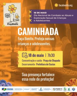 🧡🌼 Faça Bonito. Caminhar também é um ato de proteção e cuidado!

No dia 18 de maio, convidamos você para participar da caminhada Faça Bonito, em alusão ao Dia Nacional de Combate ao Abuso e à Exploração Sexual de Crianças e Adolescentes.

Sua presença fortalece nossa rede de proteção e ajuda a dar voz à infância e adolescência. Junte-se a essa causa!🧡

#MaioLaranja #FaçaBonito #RedeProteção #CombateAoAbusoInfantil #PrefeituraDeCaxias