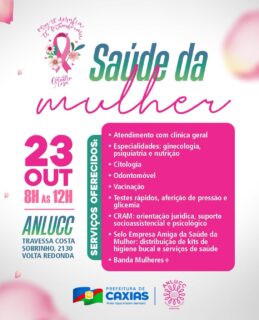 🩷 Anota na agenda e chama as amigas!

Tem programação especial voltada à saúde da mulher, com atendimentos, exames, orientações e diversos serviços gratuitos. 🩺

É uma oportunidade de ter acesso a cuidados importantes, tirar dúvidas e dedicar um tempinho a você. Vamos juntas! 💪🏻🩷

#DiaDDaSaúdeDaMulher #OutubroRosa #ANLUCC #PrefeituraDeCaxias