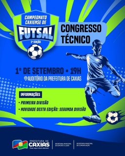 ⚽🔥 A 2ª edição do Campeonato Caxiense de Futsal já está começando com tudo!
O Congresso Técnico está chegando e com novidade, além da 1ª Divisão, esta edição também contará com a 2ª Divisão! 👀
Bora para mais uma edição desse campeonato que promete muitos gols! ⚽💙
#CampeonatoCaxienseDeFutsal #EsporteCaxias #PrefeituraDeCaxias
