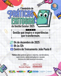📚Um momento dedicado a fortalecer quem atua na linha de frente da educação e faz a diferença na formação de centenas de estudantes. 

O encontro reúne profissionais para compartilhar vivências, refletir sobre práticas que deram resultados e ampliar estratégias que inspiram o trabalho nas escolas.

A troca de experiências reforça o compromisso com uma gestão ainda mais eficaz e conectada às necessidades da comunidade escolar.

#SeminárioPráticasExitosas #GestãoEscolar #EducaçãoCaxiense #PrefeituraDeCaxias