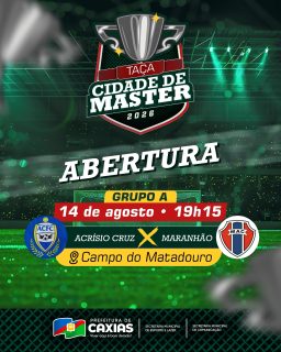 🏆⚽ A bola vai rolar na Taça Cidade Master 2026!

Reunindo experiência, talento e aquela paixão pelo futebol que nunca envelhece! 🔥💙

Vem acompanhar a abertura e torcer pelo seu time nessa grande competição! 🙌⚽

#TaçaCidadeMaster2026 #EsporteCaxias #PrefeituraDeCaxias