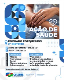 💙🩺 Ação de Saúde chegando ao Povoado Porquinhos!

Nesta quinta-feira (25), a comunidade contará com uma série de atendimentos e procedimentos de saúde. 🤝

Cuidado e saúde mais perto de quem precisa! 💙

#AçãoDeSaúde #SaúdeCaxias #PrefeituraDeCaxias