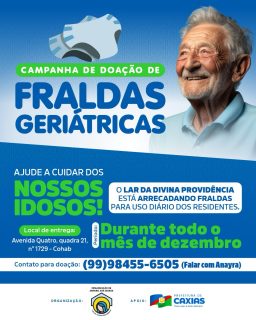 🧓💙 O Lar da Divina Providência está recebendo doações de fraldas geriátricas durante todo o mês de dezembro.

Participe e contribua para garantir mais conforto e dignidade aos idosos atendidos. Vamos juntos fortalecer o cuidado com quem mais precisa! 🤝💙

#LarDivinaProvidência #CuidadoAPessoaIdosa #PrefeituraDeCaxias