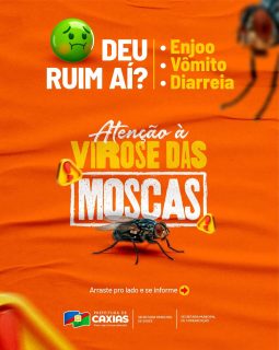 ⚠️ Atenção à sua saúde e da sua família!

Com o calor e as chuvas, aumenta o risco da virose da mosca, uma infecção intestinal comum nessa época. 🚫🪰

A prevenção começa com atitudes simples, como manter as mãos sempre limpas, proteger bem os alimentos, consumir água tratada e evitar a presença de moscas dentro de casa.

Fique atento aos sinais, cuide do ambiente e, caso apresente algum sintoma, procure atendimento médico.
Cuidar é um ato de prevenção! 💛

#XôViroseDaMosca #SaúdeCaxias #PrefeituraDeCaxias