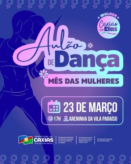 💃✨ Movimento, energia e celebração!
Uma tarde especial pensada para valorizar a força, a alegria e o protagonismo feminino através da dança. Um momento de encontro, bem-estar e muita animação! 💜
Venha participar e fazer parte desse momento especial!
#MêsDasMulheres #CaxiasPorElas #MulheresEmMovimento #PrefeituraDeCaxias