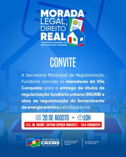 🏡💙 Moradia regularizada é direito garantido!

Entrega de títulos de regularização fundiária urbana (REURB) e a obra de regularização do fornecimento de energia elétrica pela Equatorial da Vila Conquista.

É mais segurança, dignidade e tranquilidade para quem tem o sonho de ter sua casa regularizada. Bora celebrar mais essa conquista! 💙

#MoradaLegalDireitoReal #RegularizaçãoFundiária #PrefeituraDeCaxias