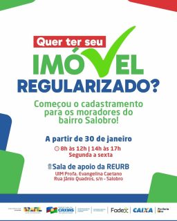 🏡📄 Cuidar da cidade também é garantir o direito à moradia.

Chegou a vez do bairro Salobro! Participe do cadastramento e dê mais um passo rumo à regularização do seu imóvel, garantindo mais segurança e dignidade para sua família.

📞 Para mais informações:
(99) 3521-3025 | (99) 9179-6991.

#RegularizaçãoFundiária #DireitoÀMoradia #PrefeituraDeCaxias