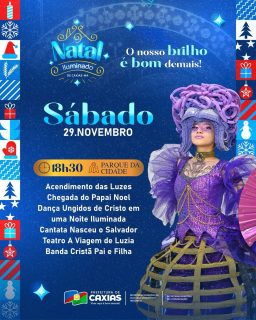 🌟🎄 Sábado é dia de brilhar junto com a cidade!
A programação do nosso Natal Iluminado te espera com luzes, dança, teatro, música e toda a emoção que torna essa temporada tão especial. ✨
Reúna a família e venha se encantar no Parque da Cidade, a partir das 18h30. 💫
#NatalIluminado2025 #NossoBrilhoÉBomDemais #PrefeituraDeCaxias