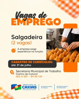 🍗✨ Tem experiência com salgados e está procurando uma oportunidade? Então essa pode ser sua chance!

É necessário ter experiência na função. Os currículos podem ser entregues até 31 de julho, na Secretaria Municipal de Trabalho, no Centro de Cultura, de segunda a sexta, das 8h às 13h.

Não deixa pra depois! Prepare o currículo e participe. 😉✨

#VagasDeEmprego #Trabalho #PrefeituraDeCaxias