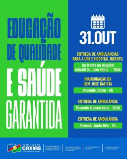 Caxias segue avançando com mais saúde e educação de qualidade!
Um dia especial de entregas e inaugurações que fortalecem os serviços públicos do nosso município. 🚑📚
Mais estrutura, cuidado e qualidade de vida para toda população! 💚💙
#Educação #Saúde #TrabalhoQueTransforma #PrefeituraDeCaxias