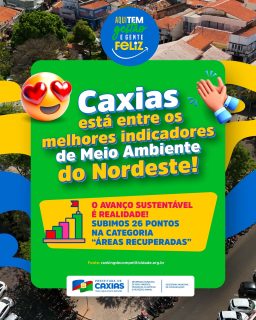 💚 Caxias segue em destaque quando o assunto é sustentabilidade. 

Subimos 26 pontos na categoria “Áreas Recuperadas”, consolidando o município entre os melhores indicadores de Meio Ambiente do Nordeste.

Mais um resultado que reflete o compromisso com o desenvolvimento sustentável e a qualidade de vida da população. Aqui tem gestão e gente feliz! 😁💙🌳

#AquiTemGestãoEGenteFeliz #MeioAmbiente #CaxiasAvança #GestãoQueCuida #PrefeituraDeCaxias
