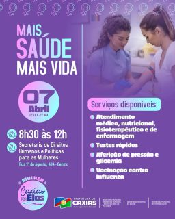 💜 Mais saúde, mais vida!

Uma manhã especial pensada para você, com atendimento médico, nutricional, fisioterapêutico, vacinação e muito mais.

Não perca esse momento especial e aproveite! 💪🌸

#MaisSaúdeMaisVida #CaxiasPorElas #SaúdeDaMulher #PrefeituraDeCaxias