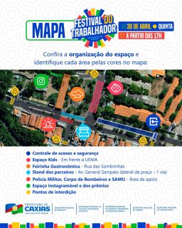 🗺️🎉 Tudo organizado para você aproveitar o Festival do Trabalhador com conforto, praticidade e segurança!

Confira o mapa oficial do evento e saiba onde estarão localizados os espaços de serviços, feirinha gastronômica, área kids, stands parceiros, pontos de apoio e acessos.

Venha viver essa celebração preparada para valorizar os trabalhadores da nossa cidade com organização, cidadania e muita festa! 💙

#FestivalDoTrabalhador #MapaOficial #FeirinhaGastronômica #PrefeituraDeCaxias