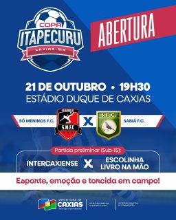⚽🔥 A emoção do futebol caxiense está de volta com a Copa Itapecuru 2025!
As equipes entram em campo para abrir a competição com muito talento e paixão pelo esporte.
Venha viver essa festa com a gente e torcer de perto! 💪🎉
#CopaItapecuru2025 #FutebolCaxiense #PrefeituraDeCaxias