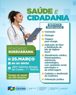 Cuidar da saúde também é garantir acesso, acolhimento e qualidade de vida. 💙

Uma ação pensada para levar serviços essenciais mais perto de quem precisa, promovendo bem-estar, prevenção e cidadania para toda a comunidade.

Participe e aproveite esse momento de cuidado completo! 🤝

#SaúdeParaTodos #PovoadoSussuarana #SaúdeCaxias #Cidadania #PrefeituraDeCaxias