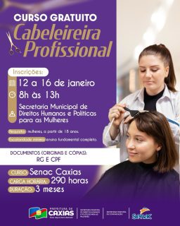 💇‍♀️💜 Se você sonha em trabalhar com beleza, autoestima e cuidado, essa é sua chance!

Curso gratuito de Cabeleireira Profissional, em parceria com o Senac, promovendo autonomia, capacitação e novas oportunidades.

#CursoGratuito 
#Capacitação #PrefeituraDeCaxias