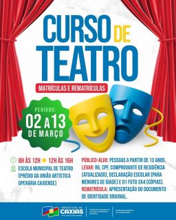 🎭✨ Já pensou em se expressar, soltar a voz, explorar emoções e viver novas histórias?
O palco é um lugar de descobertas, criatividade e transformação e pode ser o seu próximo passo.
O espetáculo começa quando você decide participar. Fique atento e prepare-se para garantir sua vaga! 🌟
#CursoDeTeatro #Cultura #VemProPalco #PrefeituraDeCaxias