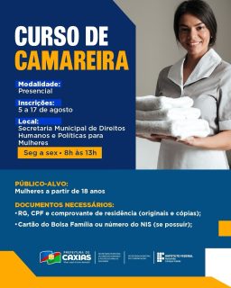 ✨ Uma oportunidade para transformar conhecimento em novas conquistas!
Estão abertas as inscrições para o Curso de Camareira, uma iniciativa voltada para mulheres a partir de 18 anos que desejam se qualificar e ampliar as oportunidades de inserção no mercado de trabalho.
A capacitação fortalece a autonomia, incentiva o desenvolvimento profissional e contribui para a geração de novas oportunidades. Não perca essa chance de investir no seu futuro. 💙
#CursoProfissionalizante #Capacitação #PrefeituraDeCaxias