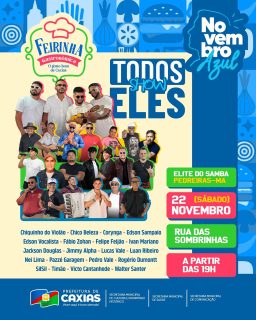💙🍔🎶 Feirinha Gastronômica especial de Novembro Azul! ✨
Muita música, comida deliciosa e animação na Rua das Sombrinhas, com grandes artistas caxienses no Show Todos Eles e a participação especial do grupo Elite do Samba, de Pedreiras–MA! 🎵🔥
Prepare-se para curtir, se divertir e viver uma noite cheia de sabor, alegria e conscientização. 💙
#FeirinhaGastronômica #NovembroAzul #ShowTodosEles #PrefeituraDeCaxias #ViverAquiÉBomDemais