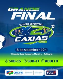 ⚽🔥 A Grande Final X2 Caxias 2026 está chegando para fechar essa competição com muita emoção, talento e aquele clima de decisão!Tem Sub-15, Sub-17 e Adulto em quadra. Chama a torcida, prepara a camisa e vem vibrar com a gente! 🙌#GrandeFinalX2 #X2Caxias #EsporteCaxias #PrefeituraDeCaxias