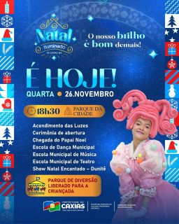 🎅🏼🎄💫 Chegou o grande dia!

O Parque da Cidade será palco de uma noite de magia, luzes e muita emoção na abertura do Natal Iluminado 2025.

Venha viver esse momento especial com apresentações, surpresas e a energia que só o nosso Natal tem! 💙✨

#NatalIluminado2025 #NossoBrilhoÉBomDemais #PrefeituraDeCaxias