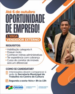 💼✨ Tá procurando uma oportunidade de emprego? Então fica de olho! 👀
Tem 1 vaga para Vendedor Externo disponível! 🚀
Cadastre seu currículo na Secretaria Municipal de Trabalho, no Centro de Cultura, de segunda a sexta, das 8h às 13h.
Não perca essa oportunidade! 🤝
#OportunidadeDeEmprego #TrabalhoCaxias #PrefeituraDeCaxias
