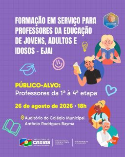 Conhecimento que transforma a sala de aula! 

Professores da Educação de Jovens, Adultos e Idosos (EJAI), essa formação é para vocês! 

Um momento de troca, aprendizado e fortalecimento das práticas pedagógicas. Vamos compartilhar conhecimentos e fortalecer, juntos, uma educação cada vez mais inclusiva e de qualidade! 🚀💙

#EJAI #FormaçãoContinuada #EducaçãoCaxias #PrefeituraDeCaxias