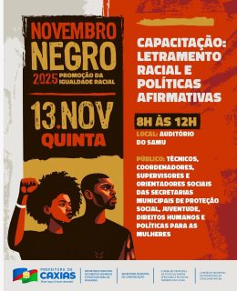 ✊🏾💛 Novembro Negro 2025 fortalecendo o compromisso com a igualdade racial e o respeito à diversidade! 

Capacitação sobre letramento racial e políticas afirmativas, voltada para profissionais das áreas de proteção social, juventude, direitos humanos e políticas para as mulheres. 💬🖤

Um momento importante de aprendizado e fortalecimento das políticas de equidade!

#NovembroNegro #IgualdadeRacial #DireitosHumanos #PrefeituraDeCaxias
