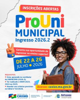 🎓✨ Seu sonho da faculdade pode começar agora!
As inscrições para o ProUni Municipal Ingresso 2026.2 já estão abertas! 💙📚
Essa é a oportunidade de conquistar uma vaga no ensino superior e dar mais um passo rumo ao seu futuro. 🚀
Confira os requisitos no edital e não deixe para a última hora. Acesse caxias.ma.gov.br ou no link da bio e garanta sua inscrição! ✅
Link para inscrição: https://share.google/bVluTqjgbxNfxrmjI
#ProUniMunicipal #EnsinoSuperior #PrefeituraDeCaxias