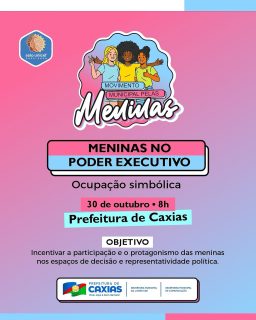 💖✨ Elas no comando!
O Movimento Municipal pelas Meninas chega à Prefeitura de Caxias com a ocupação simbólica, Meninas no Poder Executivo. 
Um momento para incentivar a participação, o protagonismo e a voz das meninas nos espaços de decisão. 💪🎀
#MovimentoPelasMeninas #MeninasNoPoder #PrefeituraDeCaxias