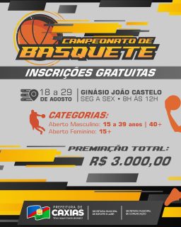 🏀🔥 Chegou a hora de mostrar seu talento nas quadras!
Monte seu time, prepare as jogadas e venha viver essa experiência incrível no encontro do basquete da nossa cidade. 🏆
✨ Você não pode ficar de fora!
#CampeonatoDeBasquete #EsporteCaxiense