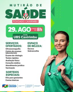 🚑✨ O Mutirão da Saúde está chegando ao Povoado Caxirimbu, trazendo muitos benefícios para você e sua família!
Além dos atendimentos médicos, teremos momentos de beleza, bem-estar e várias surpresas. 💙
Convide amigos, vizinhos e familiares e não perca essa oportunidade de cuidar da saúde com solidariedade e carinho. 💪🏽
#MutirãoDaSaúde #SaúdeNaZonaRural