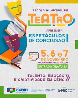 🎭 Os alunos da Escola Municipal de Teatro de Caxias sobem ao palco para apresentar os Espetáculos de Conclusão, celebrando o aprendizado, a arte e a cultura caxiense. 💫

De 5 a 7 de novembro, apresentações repletas de sensibilidade, técnica e expressão artística. 🎬✨

Uma oportunidade única de vivenciar o talento dos nossos artistas e valorizar o teatro local! 💙

#EscolaMunicipalDeTeatro #Cultura #Arte #Teatro #PrefeituraDeCaxias