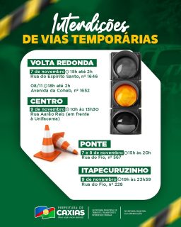 🚧 Atenção, motoristas e pedestres!
Algumas vias estarão temporariamente interditadas. Durante esse período, utilize rotas alternativas. 🚗🛵
Agradecemos a compreensão e colaboração de todos. 💙🤝