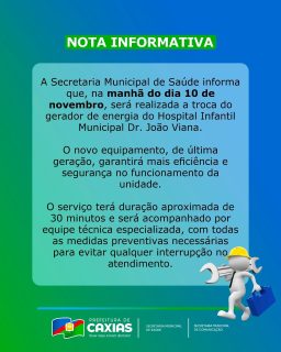 🟢 NOTA INFORMATIVA
A modernização dos equipamentos hospitalares é um passo essencial para garantir um atendimento ainda mais ágil e seguro.
Com tecnologia de ponta e planejamento técnico, seguimos fortalecendo a estrutura da saúde e assegurando mais qualidade no cuidado com a população. 💚
#SaúdeCaxias #GestãoQueAvança #AquiTemGestãoEGenteFeliz
#PrefeituraDeCaxias