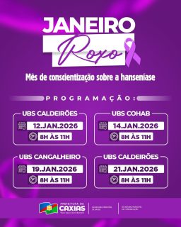 🤝💜 Janeiro Roxo é o mês dedicado à conscientização, prevenção e combate à hanseníase.
Ao longo do mês, as Unidades Básicas de Saúde estarão promovendo ações de orientação, avaliação e enfrentamento à hanseníase, reforçando a importância do diagnóstico precoce e do tratamento adequado.
Procure a UBS mais próxima, participe das atividades e cuide de você e de que você ama. 💜🤝
#JaneiroRoxo #Hanseníase #SaúdeCaxias #PrefeituraDeCaxias