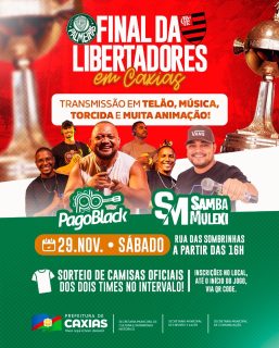 ⚽️🔥 A Rua das Sombrinhas vai virar arquibancada! 

Final da Libertadores com telão, música e ainda sorteio de camisas oficiais dos dois times! 

Vem torcer e vibrar com a gente! 💙💚

#FinalDaLibertaEmCaxias #Libertadores2025 #PrefeituraDeCaxias
