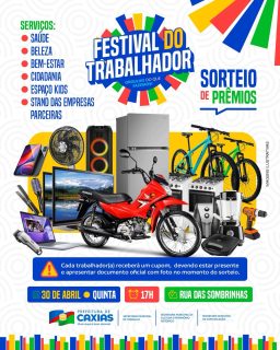 🎉🌟 O Festival do Trabalhador chega com uma programação especial, reunindo serviços e atividades!

É a oportunidade de cuidar da saúde, aproveitar espaços de bem-estar, levar a família e ainda concorrer a grandes prêmios.

Esperamos você para celebrar, valorizar e reconhecer cada trabalhador! 💙

#FestivalDoTrabalhador #Valorização #PrefeituraDeCaxias