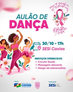 💃🎀 É pra dançar, cuidar de si e aproveitar cada momento! 

O aulão de dança do Outubro Rosa vai ser cheio de energia, alegria e autocuidado. Além de mexer o corpo e se divertir, vai ter circuito saúde, massagem relaxante e design de sobrancelhas pra deixar esse momento ainda mais especial! 💆‍♀️🌸

Chama as amigas e vem com a gente nessa mistura de movimento, beleza e cuidado! 💖

#OutubroRosa #SaúdeDaMulher #OQueTeDesafiaTeTransforma #Autocuidado #PrefeituraDeCaxias