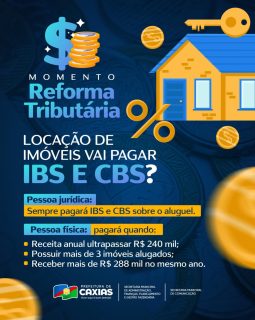 🏠 A Reforma Tributária traz mudanças importantes para quem trabalha com locação de imóveis.

Entenda quando haverá incidência de novos tributos e quem será impactado.

#ReformaTributária #GestãoFazendária #PrefeituraDeCaxias
