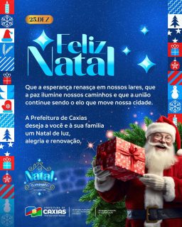 Desejamos um Natal de paz, união e prosperidade. Que esta data renove as energias, fortaleça os vínculos e inspire novos sonhos. 

Feliz Natal! 🎄🌟💙

#FelizNatal #PrefeituraDeCaxias