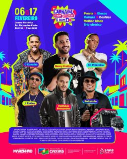 🎭✨ A folia vai tomar conta de Caxias com uma programação cheia de ritmo e muita alegria!

De 06 a 17 de fevereiro, o melhor carnaval do interior do Maranhão traz grandes atrações, blocos, desfiles, matinês, programação para a melhor idade e trio elétrico levando música e festa por toda a cidade. 🥁💃🕺

Prepare a fantasia, chama os amigos e venha viver dias inesquecíveis. Porque carnaval é bom, mas em Caxias é bom demais! 🎊🔥

#CarnavalEmCaxiasÉBomD+ #VemProCarnaval #Carnaval2026 #PrefeituraDeCaxias