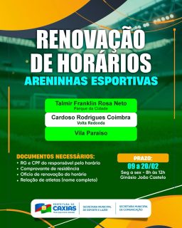 ⚽📢 Chegou o momento de garantir a continuidade dos horários nas areninhas esportivas.

Organize seus documentos, fique atento aos prazos e continue aproveitando esses espaços com organização, esporte e lazer para todos! 💚🙌

#AreninhasEsportivas #EsporteCaxias #PrefeituraDeCaxias