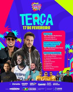 🎭🔥 Terça é dia de viver o carnaval com tudo que a gente ama: alegria, tradição, música boa e muita animação pelas ruas da cidade!

Tem programação pra toda a família, pet folia, desfile e uma noite cheia de ritmos que prometem não deixar ninguém parado no circuito da Avenida Alexandre Costa. 🎶💃🕺

#CarnavalEmCaxiasÉBomD+ #Carnaval2026 #VemPraFolia #PrefeituraDeCaxias
