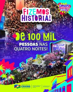 🎭✨ #TBT de um carnaval que entrou para a história!
Foram + de 100 mil pessoas nas 4 noites de muita folia e alegria. Uma festa marcada por organização, segurança, saúde e geração de renda. 💙
Foi lindo, foi grandioso e foi inesquecível! Que venha 2017! 🎉✨
#Carnaval2026 #CarnavalEmCaxiasÉBomD+ #PrefeituraDeCaxias