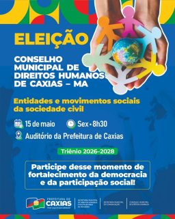 🗳️🤝 A participação da sociedade civil fortalece políticas públicas mais inclusivas, democráticas e voltadas para toda a população.

A eleição do Conselho Municipal de Direitos Humanos será um importante momento de diálogo, representação e compromisso com a defesa dos direitos da sociedade. 

Participe e contribua para o fortalecimento da cidadania, da participação popular e do desenvolvimento social do município. 💙

#DireitosHumanos #DesenvolvimentoSocial #PrefeituraDeCaxias